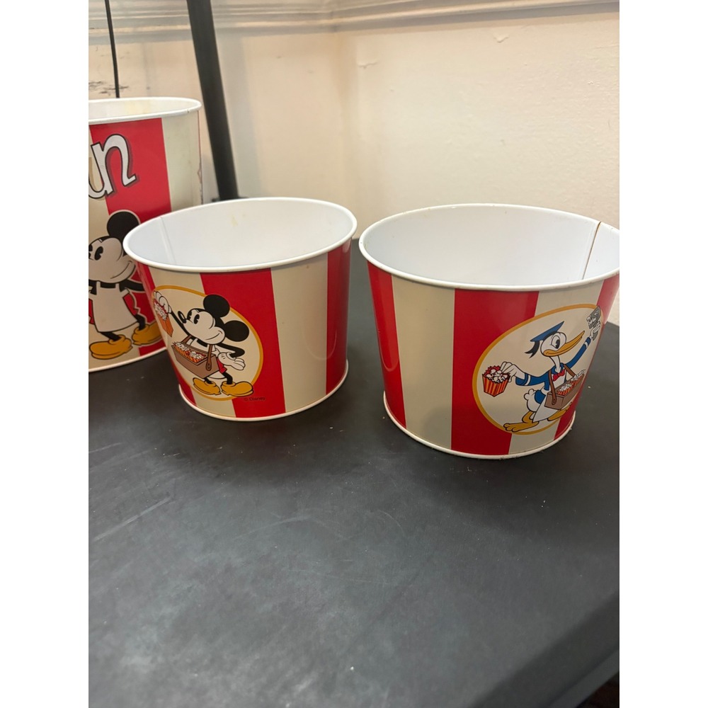 Disney Mickey Mouse and Friends Popcorn Bucket Set 5pc Metal Tins RedWhiteStripe - Picture 3 of 4